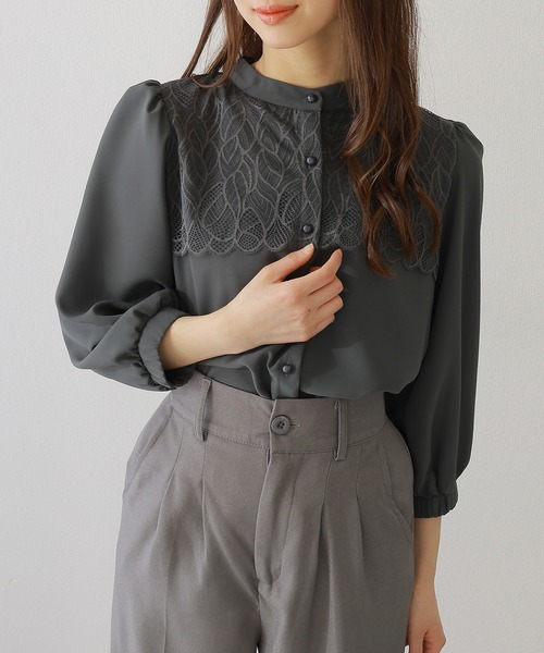 Lace Ladies(レースレディース)の「バンドカラー レース レイヤード 7分袖 フレア ブラウス(シャツ/ブラウス・レディース・アイボリー/ネイビー/ブラック/チャコールグレー・FREE/S)」の17枚目の写真