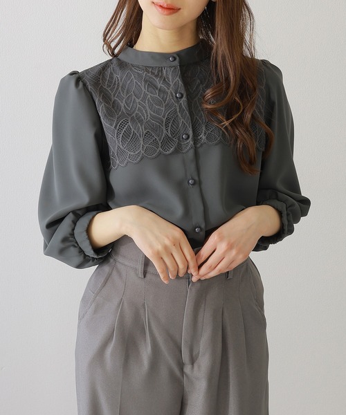 Lace Ladies(レースレディース)の「バンドカラー レース レイヤード 7分袖 フレア ブラウス(シャツ/ブラウス・レディース・アイボリー/ネイビー/ブラック/チャコールグレー・FREE/S)」の19枚目の写真