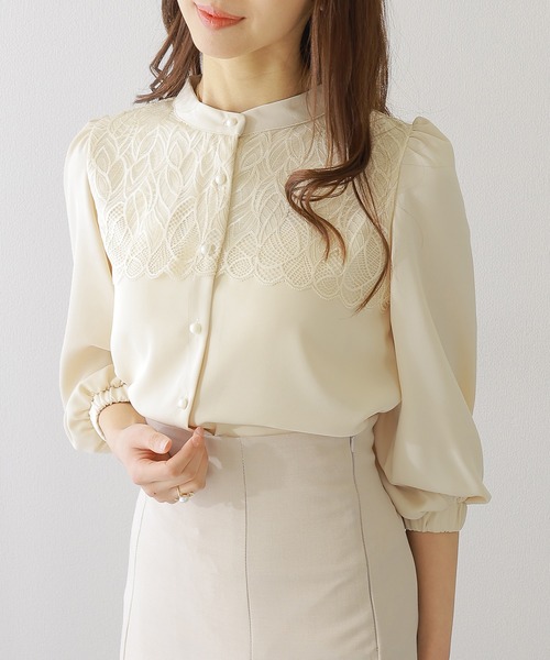 Lace Ladies(レースレディース)の「バンドカラー レース レイヤード 7分袖 フレア ブラウス(シャツ/ブラウス・レディース・アイボリー/ネイビー/ブラック/チャコールグレー・FREE/S)」の20枚目の写真
