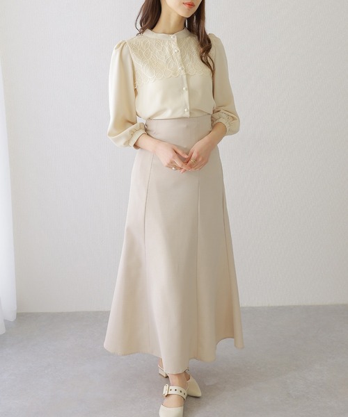 Lace Ladies(レースレディース)の「バンドカラー レース レイヤード 7分袖 フレア ブラウス(シャツ/ブラウス・レディース・アイボリー/ネイビー/ブラック/チャコールグレー・FREE/S)」の21枚目の写真