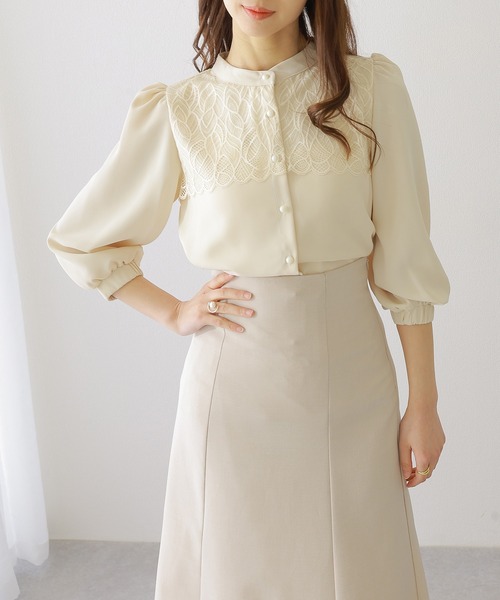 Lace Ladies(レースレディース)の「バンドカラー レース レイヤード 7分袖 フレア ブラウス(シャツ/ブラウス・レディース・アイボリー/ネイビー/ブラック/チャコールグレー・FREE/S)」の22枚目の写真