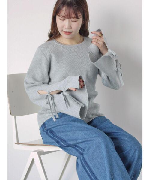 ehka sopo（エヘカソポ）の「袖リボンハイゲージニット（ニット/セーター・レディース・グレー/ブラック/サックスブルー/キナリ・F）」の10枚目の写真