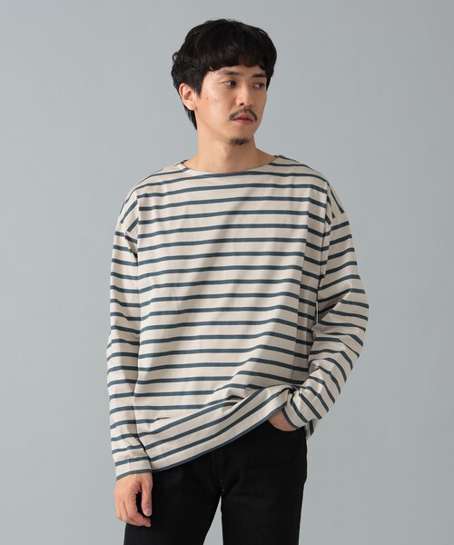 試着のみ オーベルジュauberge coco ボーダーカットソー　黒× 灰 AUBERGE / COCO Ⅱ ボーダー Tシャツ（Tシャツ/カットソー