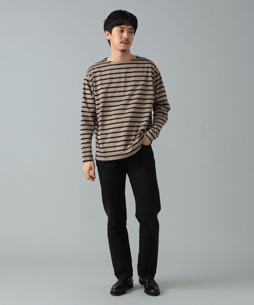 試着のみ オーベルジュauberge coco ボーダーカットソー　黒× 灰 AUBERGE / COCO Ⅱ ボーダー Tシャツ（Tシャツ/カットソー