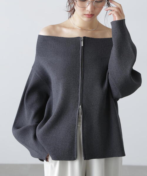 FREE'S MART（フリーズマート）の「［MFM］オフショルジップラメカーディガン（ニット/セーター・レディース・グレー/ホワイト/レッド/ピンク/ライトグリーン・FREE）」の16枚目の写真