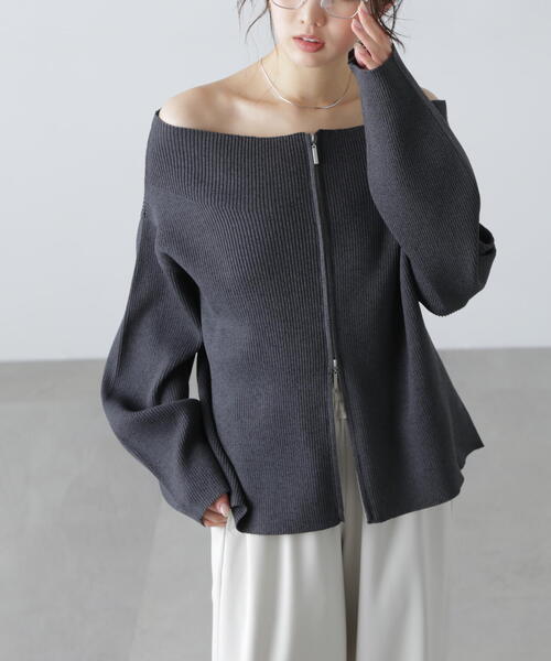 FREE'S MART（フリーズマート）の「［MFM］オフショルジップラメカーディガン（ニット/セーター・レディース・グレー/ホワイト/レッド/ピンク/ライトグリーン・FREE）」の11枚目の写真