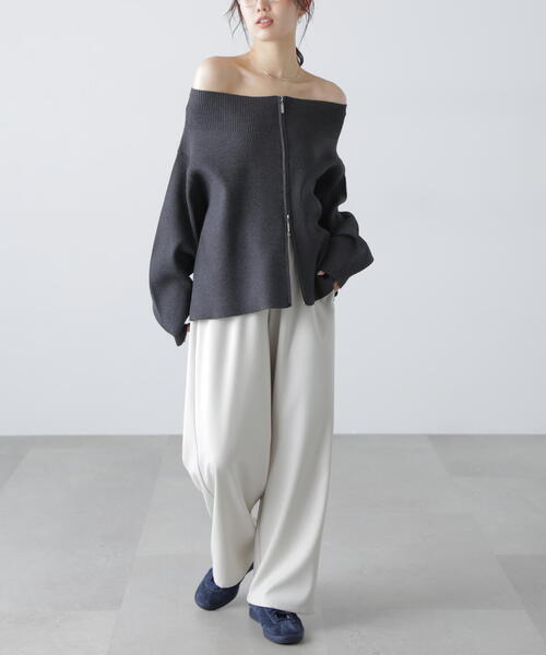 FREE'S MART（フリーズマート）の「［MFM］オフショルジップラメカーディガン（ニット/セーター・レディース・グレー/ホワイト/レッド/ピンク/ライトグリーン・FREE）」の9枚目の写真