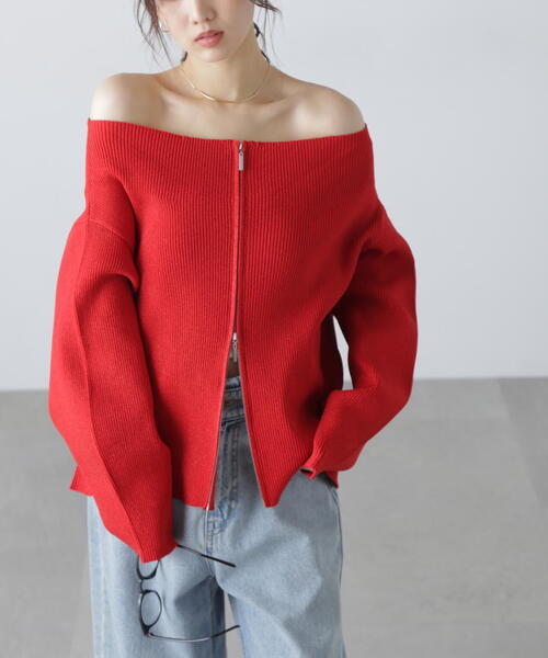 FREE'S MART（フリーズマート）の「［MFM］オフショルジップラメカーディガン（ニット/セーター・レディース・グレー/ホワイト/レッド/ピンク/ライトグリーン・FREE）」の18枚目の写真