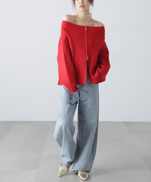 FREE'S MART（フリーズマート）の「［MFM］オフショルジップラメカーディガン（ニット/セーター・レディース・グレー/ホワイト/レッド/ピンク/ライトグリーン・FREE）」の19枚目の写真