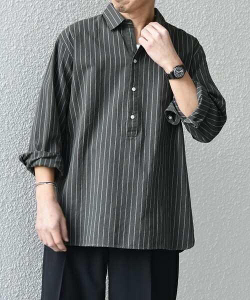 セール】SHIPS any:〈洗濯機可能〉コットン/リネン 7分袖 ストライプ