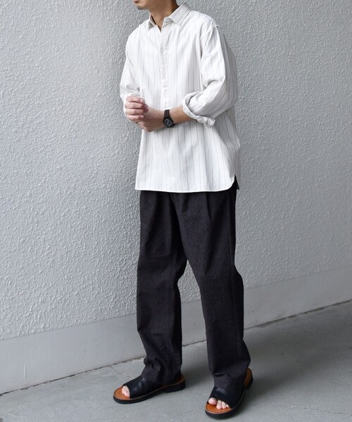 SHIPS any（シップス エニィ）の「SHIPS any:〈洗濯機可能〉コットン/リネン 7分袖  ストライプ スキッパー プルオーバー シャツ◇（シャツ/ブラウス・メンズ・ネイビー/オリーブ/ベージュ/ホワイト・X-LARGE/LARGE/MEDIUM/SMALL）」の5枚目の写真