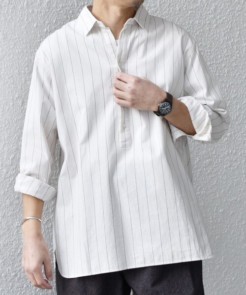 セール】SHIPS any:〈洗濯機可能〉コットン/リネン 7分袖 ストライプ