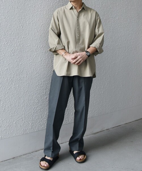 SHIPS any（シップス エニィ）の「SHIPS any:〈洗濯機可能〉コットン/リネン 7分袖  ストライプ スキッパー プルオーバー シャツ◇（シャツ/ブラウス・メンズ・ネイビー/オリーブ/ベージュ/ホワイト・X-LARGE/LARGE/MEDIUM/SMALL）」の11枚目の写真