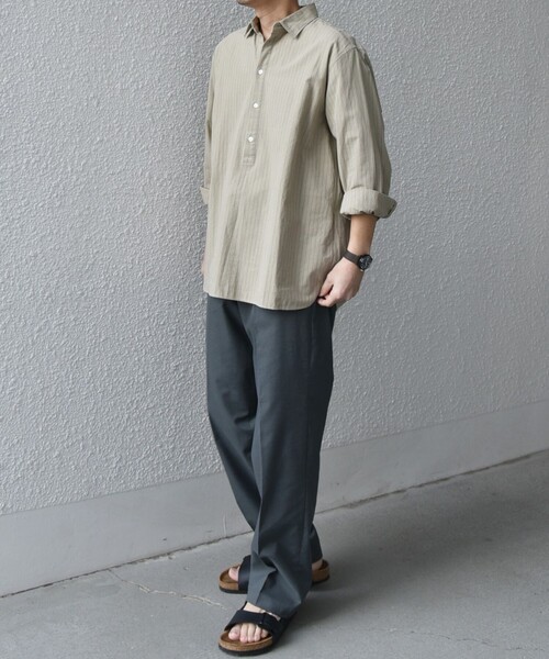 SHIPS any（シップス エニィ）の「SHIPS any:〈洗濯機可能〉コットン/リネン 7分袖  ストライプ スキッパー プルオーバー シャツ◇（シャツ/ブラウス・メンズ・ネイビー/オリーブ/ベージュ/ホワイト・X-LARGE/LARGE/MEDIUM/SMALL）」の12枚目の写真