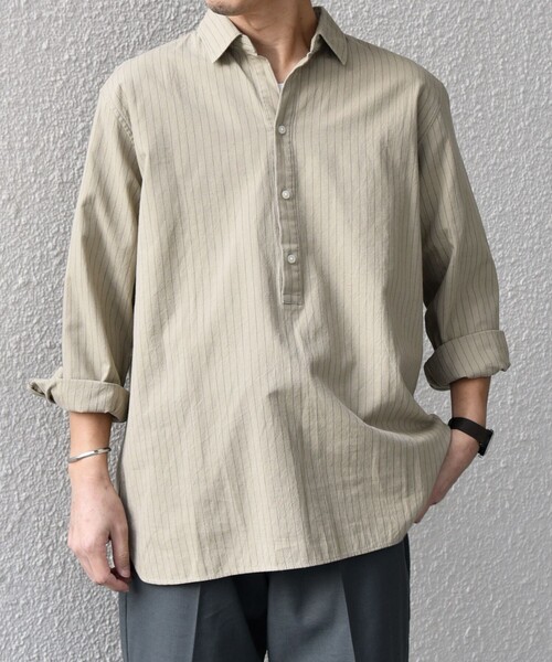 SHIPS any（シップス エニィ）の「SHIPS any:〈洗濯機可能〉コットン/リネン 7分袖  ストライプ スキッパー プルオーバー シャツ◇（シャツ/ブラウス・メンズ・ネイビー/オリーブ/ベージュ/ホワイト・X-LARGE/LARGE/MEDIUM/SMALL）」の13枚目の写真