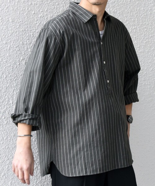 SHIPS any（シップス エニィ）の「SHIPS any:〈洗濯機可能〉コットン/リネン 7分袖  ストライプ スキッパー プルオーバー シャツ◇（シャツ/ブラウス・メンズ・ネイビー/オリーブ/ベージュ/ホワイト・X-LARGE/LARGE/MEDIUM/SMALL）」の20枚目の写真