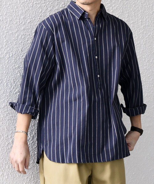 セール】SHIPS any:〈洗濯機可能〉コットン/リネン 7分袖 ストライプ