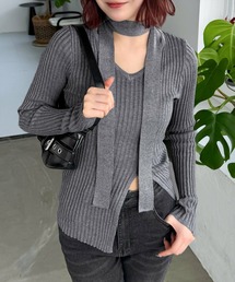 clear | スカーフ付きVネックラメニットトップス［大人カジュアル 春ニット］≪SS新作≫(ニット/セーター)