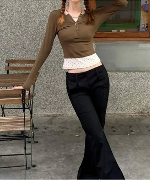 MEMECLE（メメクル）の「【 MEMECLE / メメクル 】レイヤード風 ドットスリムカットソー（Tシャツ/カットソー・レディース・ブラック/ブラウン・L/M/S）」の17枚目の写真