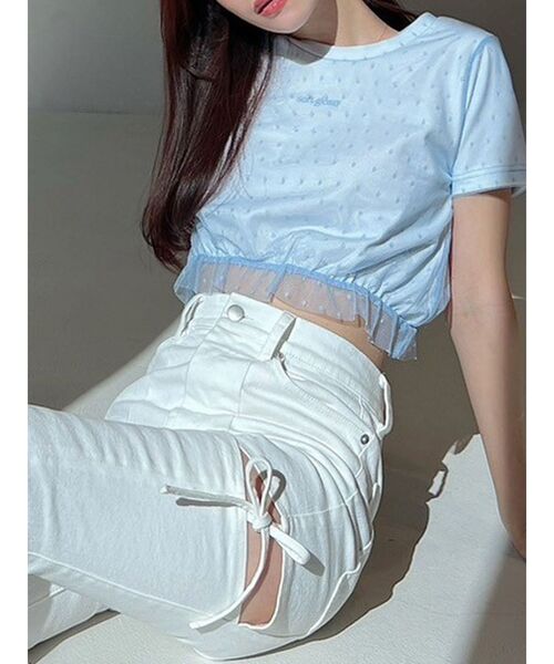 RESEXXY（リゼクシー）の「ドットチュールレイヤードTシャツ（Tシャツ/カットソー・レディース・ブルー/ブラック/ホワイト・FREE）」の3枚目の写真