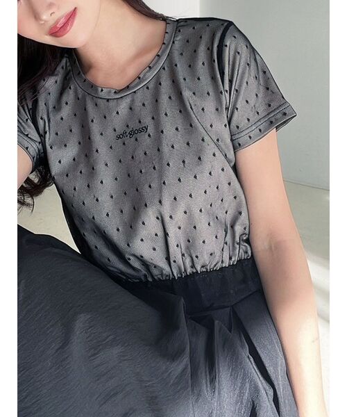 RESEXXY（リゼクシー）の「ドットチュールレイヤードTシャツ（Tシャツ/カットソー・レディース・ブルー/ブラック/ホワイト・FREE）」の2枚目の写真