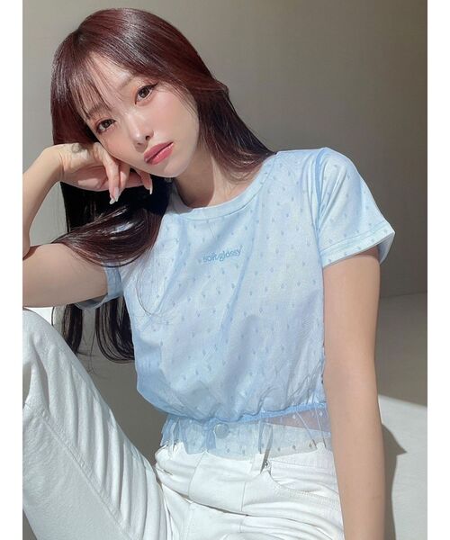 RESEXXY（リゼクシー）の「ドットチュールレイヤードTシャツ（Tシャツ/カットソー・レディース・ブルー/ブラック/ホワイト・FREE）」の9枚目の写真