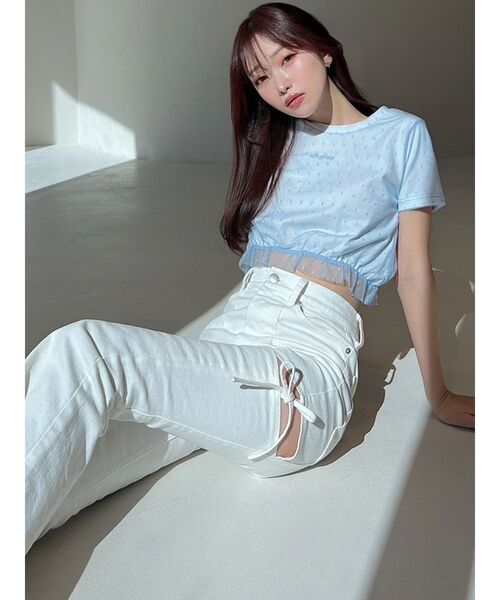 RESEXXY（リゼクシー）の「ドットチュールレイヤードTシャツ（Tシャツ/カットソー・レディース・ブルー/ブラック/ホワイト・FREE）」の10枚目の写真