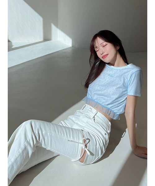 RESEXXY（リゼクシー）の「ドットチュールレイヤードTシャツ（Tシャツ/カットソー・レディース・ブルー/ブラック/ホワイト・FREE）」の11枚目の写真