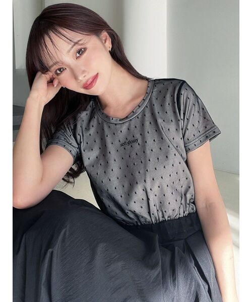 RESEXXY（リゼクシー）の「ドットチュールレイヤードTシャツ（Tシャツ/カットソー・レディース・ブルー/ブラック/ホワイト・FREE）」の12枚目の写真