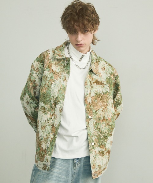 セール】flower pattern jacquard shirt jacket / フラワー