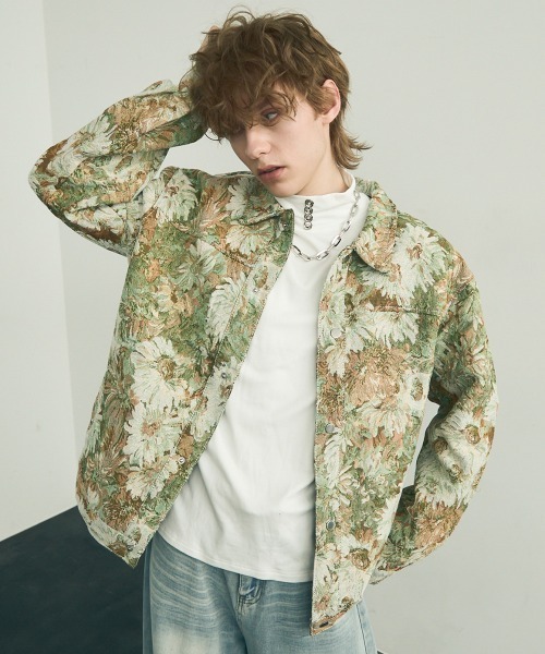 セール】flower pattern jacquard shirt jacket / フラワー