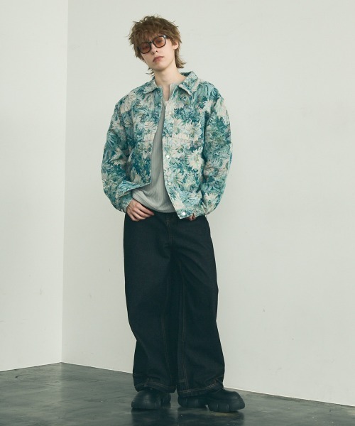 *上品フラワーが魅力*【CELINE】ジャカードジャケット｜贈り物に セール】flower pattern jacquard shirt jacket / フラワー