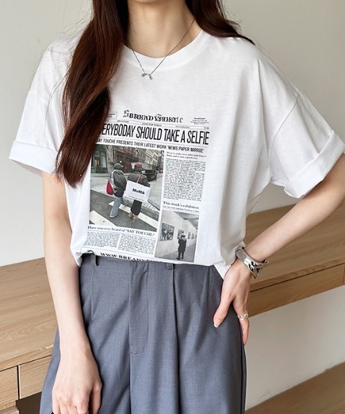 COCOMOMO(ココモモ)の「【6色展開】 プリントTシャツ オーバーサイズ 綿100 コットンTシャツ(Tシャツ/カットソー・レディース・ブラック/ワイン/ダークグレー/ベージュ/ホワイト/ダークブラウン・FREE)」の10枚目の写真