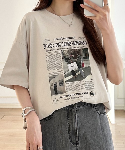 COCOMOMO(ココモモ)の「【6色展開】 プリントTシャツ オーバーサイズ 綿100 コットンTシャツ(Tシャツ/カットソー・レディース・ブラック/ワイン/ダークグレー/ベージュ/ホワイト/ダークブラウン・FREE)」の8枚目の写真