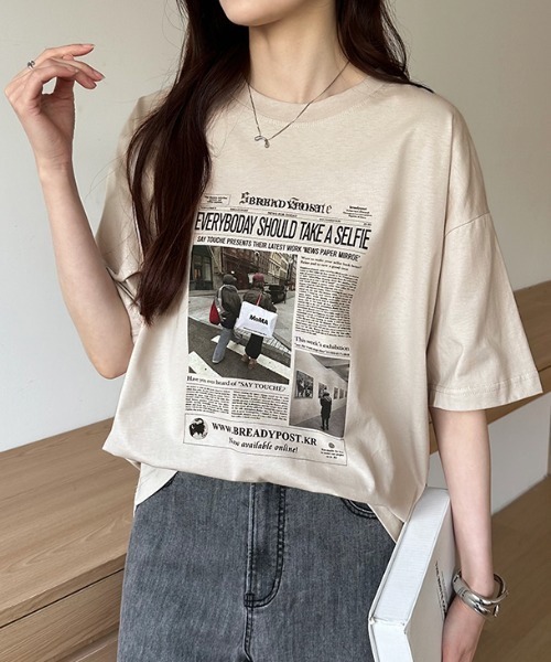 COCOMOMO(ココモモ)の「【6色展開】 プリントTシャツ オーバーサイズ 綿100 コットンTシャツ(Tシャツ/カットソー・レディース・ブラック/ワイン/ダークグレー/ベージュ/ホワイト/ダークブラウン・FREE)」の7枚目の写真