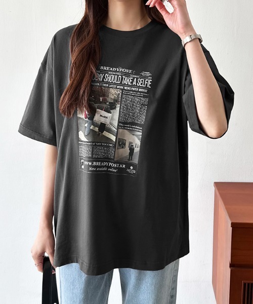 COCOMOMO(ココモモ)の「【6色展開】 プリントTシャツ オーバーサイズ 綿100 コットンTシャツ(Tシャツ/カットソー・レディース・ブラック/ワイン/ダークグレー/ベージュ/ホワイト/ダークブラウン・FREE)」の20枚目の写真