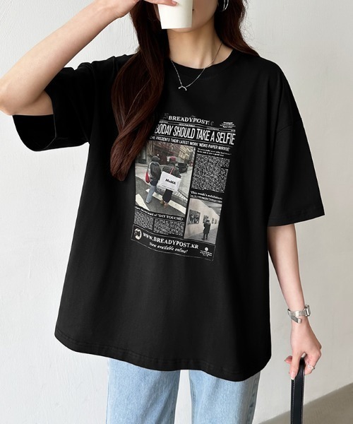 COCOMOMO(ココモモ)の「【6色展開】 プリントTシャツ オーバーサイズ 綿100 コットンTシャツ(Tシャツ/カットソー・レディース・ブラック/ワイン/ダークグレー/ベージュ/ホワイト/ダークブラウン・FREE)」の16枚目の写真