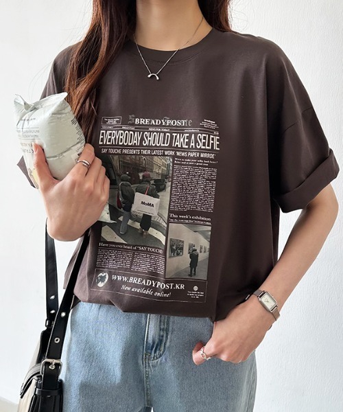COCOMOMO(ココモモ)の「【6色展開】 プリントTシャツ オーバーサイズ 綿100 コットンTシャツ(Tシャツ/カットソー・レディース・ブラック/ワイン/ダークグレー/ベージュ/ホワイト/ダークブラウン・FREE)」の22枚目の写真