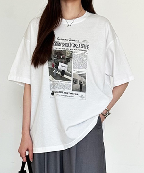 COCOMOMO(ココモモ)の「【6色展開】 プリントTシャツ オーバーサイズ 綿100 コットンTシャツ(Tシャツ/カットソー・レディース・ブラック/ワイン/ダークグレー/ベージュ/ホワイト/ダークブラウン・FREE)」の13枚目の写真