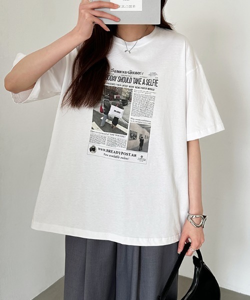 COCOMOMO(ココモモ)の「【6色展開】 プリントTシャツ オーバーサイズ 綿100 コットンTシャツ(Tシャツ/カットソー・レディース・ブラック/ワイン/ダークグレー/ベージュ/ホワイト/ダークブラウン・FREE)」の14枚目の写真