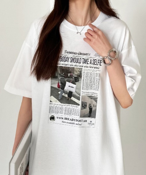 COCOMOMO(ココモモ)の「【6色展開】 プリントTシャツ オーバーサイズ 綿100 コットンTシャツ(Tシャツ/カットソー・レディース・ブラック/ワイン/ダークグレー/ベージュ/ホワイト/ダークブラウン・FREE)」の15枚目の写真