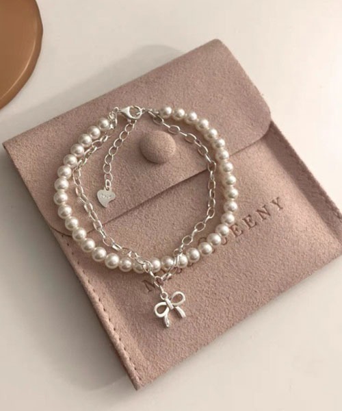 TONE SELECT GOODS（トーンセレクトグッズ）の「【float】リボン パール×シルバー 2連チェーン ブレスレット（ブレスレット・レディース・シルバー系2/シルバー系1・FREE）」の2枚目の写真