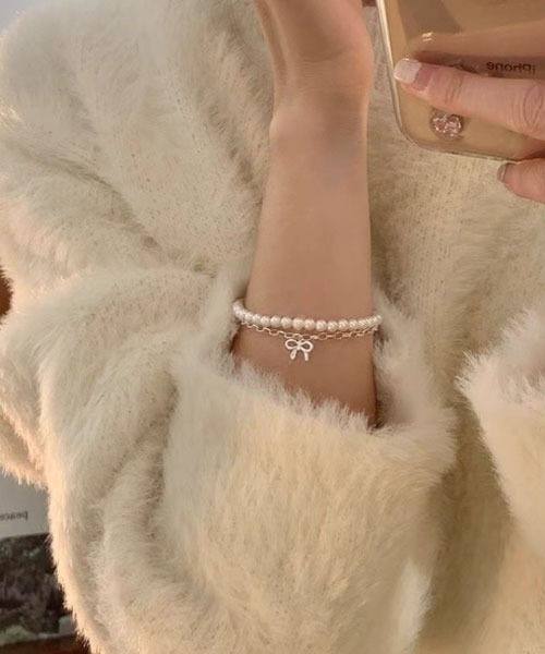 TONE SELECT GOODS（トーンセレクトグッズ）の「【float】リボン パール×シルバー 2連チェーン ブレスレット（ブレスレット・レディース・シルバー系2/シルバー系1・FREE）」の8枚目の写真