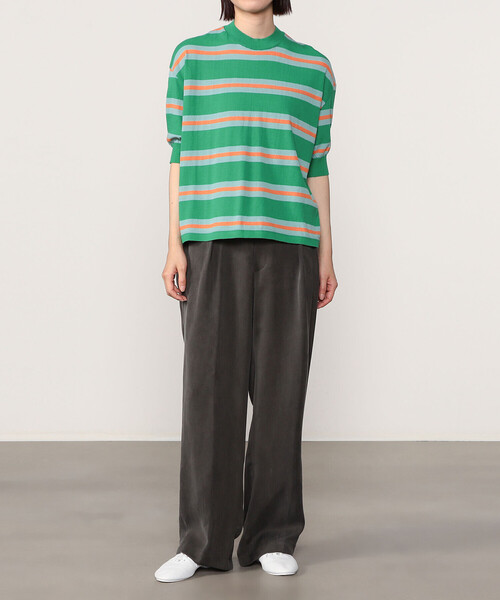 MEYAME |〈別注〉ボーダー コットンニット半袖Tシャツ WOMEN