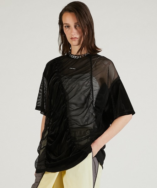 PRANK PROJECT（プランクプロジェクト）の「メッシュギャザーTEE / Mesh Gathered Tee（Tシャツ/カットソー・レディース・ホワイト/ブラック・FREE）」の2枚目の写真