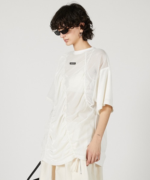 PRANK PROJECT（プランクプロジェクト）の「メッシュギャザーTEE / Mesh Gathered Tee（Tシャツ/カットソー・レディース・ホワイト/ブラック・FREE）」の7枚目の写真