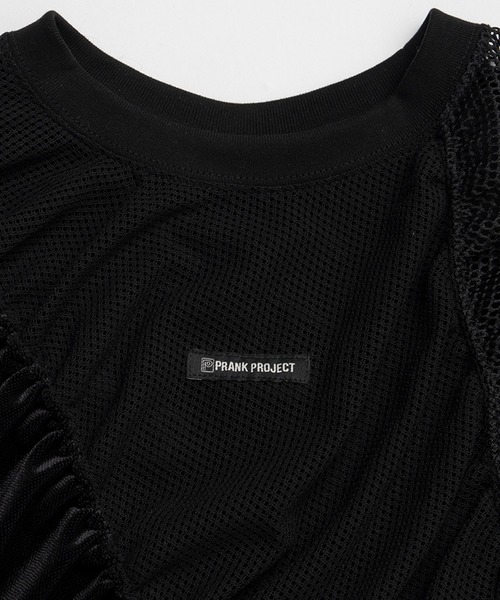 【未使用】PRANK PROJECT メッシュ ブラック トップス メッシュギャザーTEE / Mesh Gathered Tee（Tシャツ/カットソー