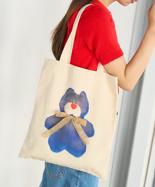 PUBLUX（パブリュクス）の「PUBLUX/パブリュクス mojojojo リボン付き トートバッグ　限定展開（トートバッグ・レディース・サックスブルー/オフホワイト/ホワイト/ベージュ・ﾌﾘ-）」の2枚目の写真