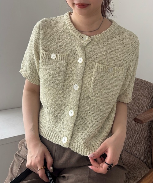 VIS(ビス)の「ブークレコンパクトカーディガン(カーディガン/ボレロ・レディース・ライトグリーン/キナリ/ブラック・FREE)」の3枚目の写真