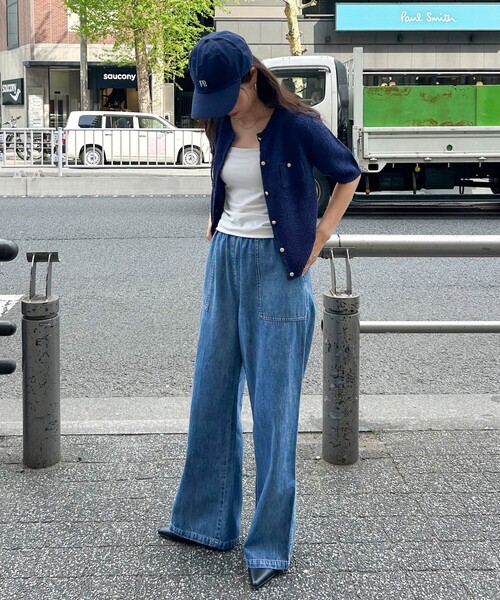 fredy emue（フレディエミュ）の「テープヤーン半袖ニットジャケット（カーディガン/ボレロ・レディース・ライトグレー/ネイビー/オフホワイト/ミント・38）」の8枚目の写真